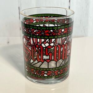 Vintage Houze Glass "Season's Greetings" Stained Glass Christmas Lowball